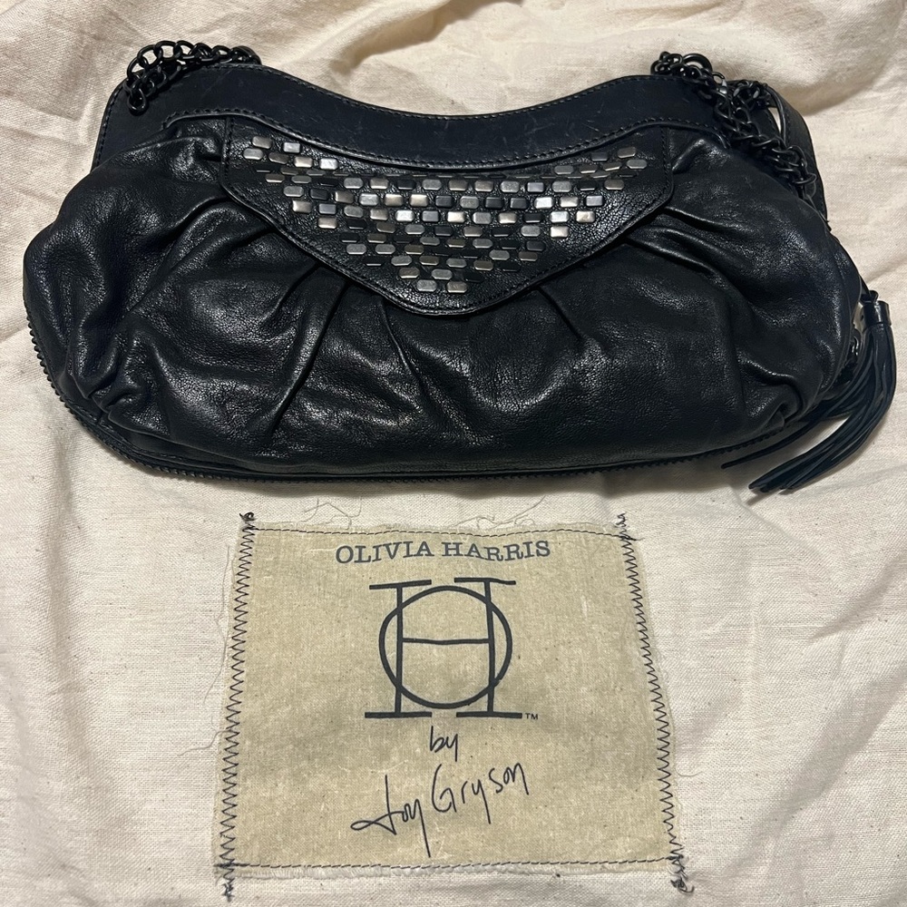 Olivia Harris Black Leather Crossbody/Clutch Bag with Detachable Strap
